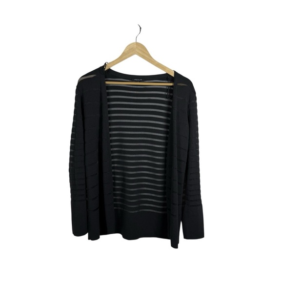 NWOT Lafayette 148 Sheer Striped Knit Open Cardigan Black Size M - Picture 4 of 7